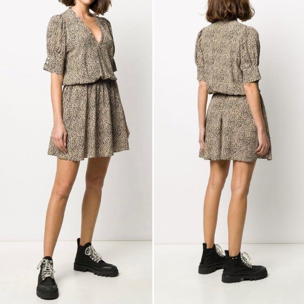 Zadig & Voltaire Russel Print Leo Blouson Dress Medium Cheetah Animal SJCF0402F
